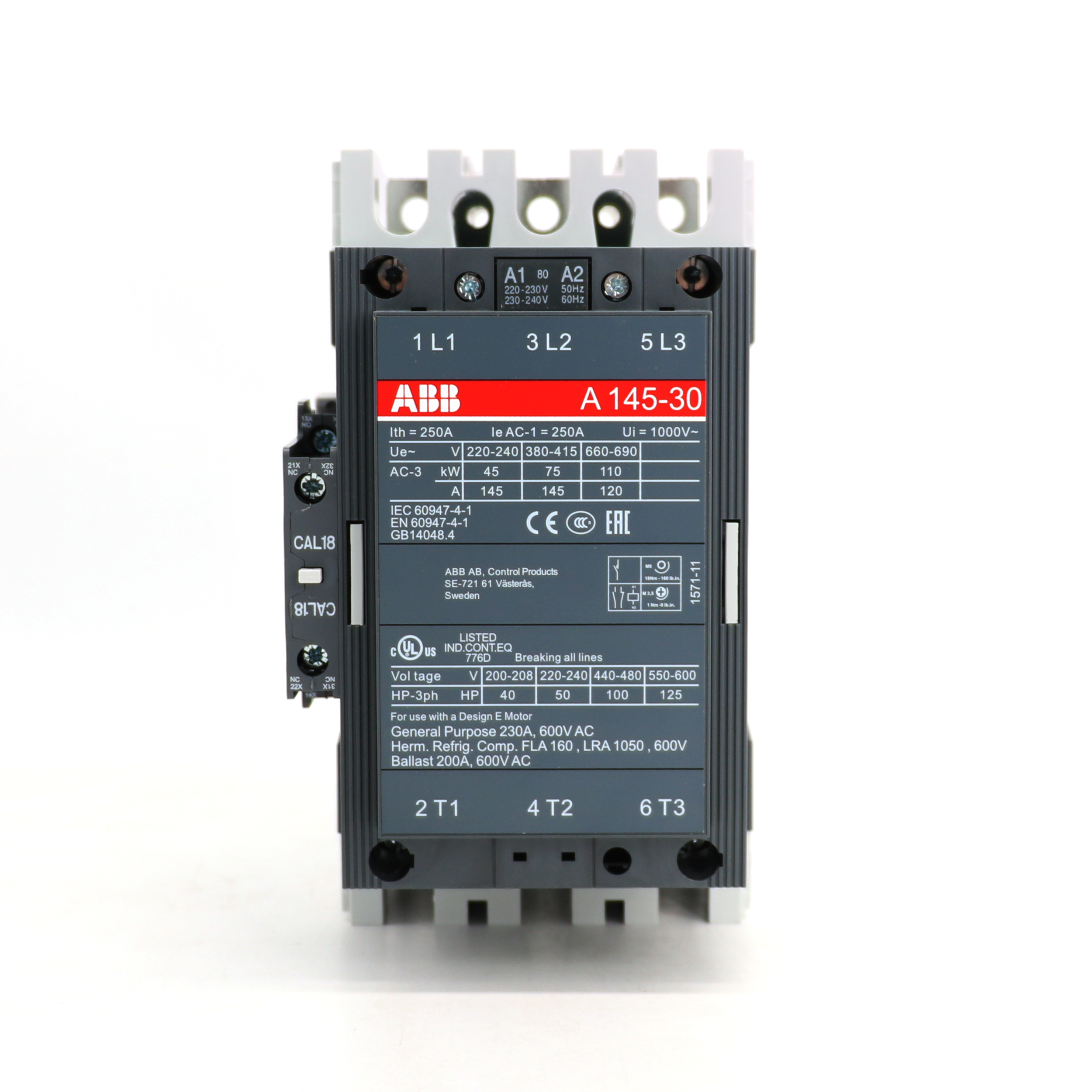 ABB A系列接触器 A145-30-11*400-415V 50Hz/415-440V 60Hz